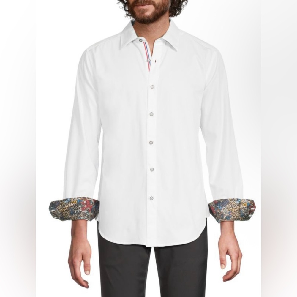 Robert Graham White Button Down Shirt, Sz XL (P2P 24”)